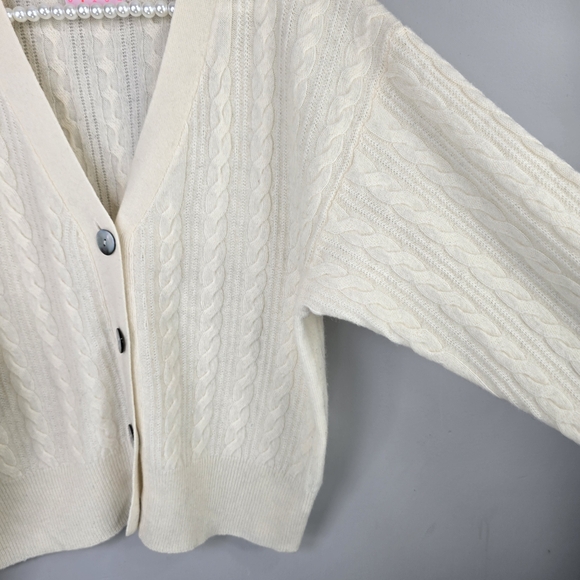 Crush Womens Cashmere Cream Ivory Cable Knit Soft Luxury Cardigan Sweater Top SM - Picture 8 of 14